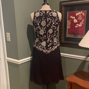 J Kara Elegant Black Dress with Gold Floral Design